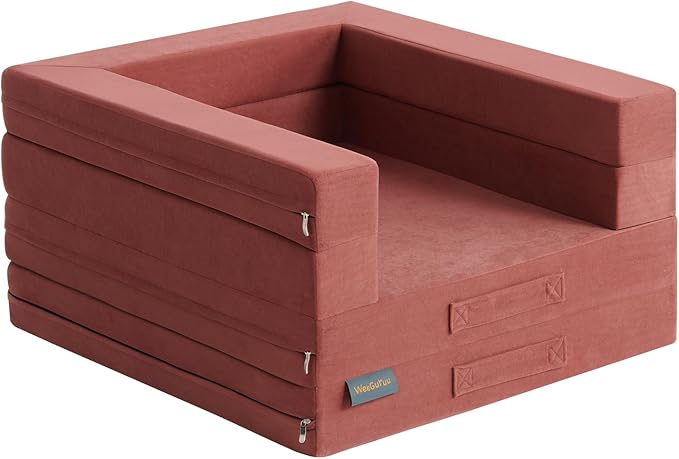 Travel Toddler Bed, 3-in-1 Convertible Sofa Bed for Toddler Portable Floor Beds, Flip Open Sofa Lounger for Girls and Boys, Made with High-Density Foam and Washable Cover,Red