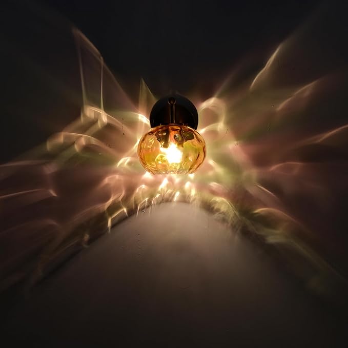Gold Wall Sconce Light Amber Hammered Glass Vanity Lighting Brushed Brass