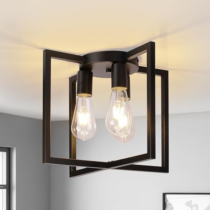 Farmhouse Industrial Ceiling Light Fixture Flush Mount, Modern Rustic Flush