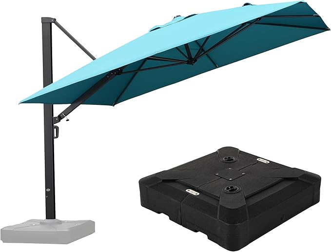 PURPLE LEAF 11 FT Square Patio Umbrella with Base Included Large Outdoor Offset Umbrella with 360-degree Rotation Cantilever Umbrella for Garden Deck Backyard Pool Turquiose
