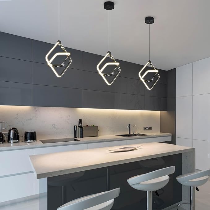 Modern LED Pendant Lights Plated Black Rectangular Pendant Light Fixtures 4000K