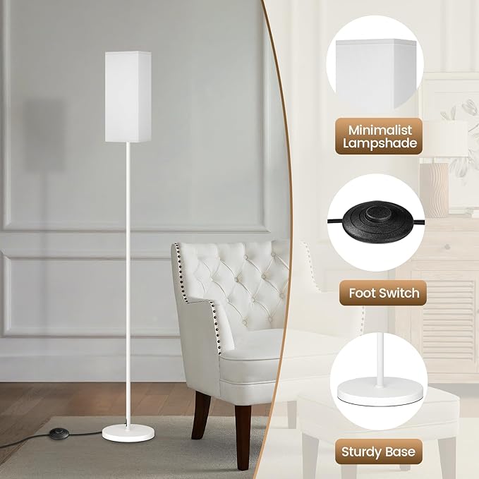 64.6" Floor Lamp, Pole with Foot Switch, Modern Standing Lamp Lampshade