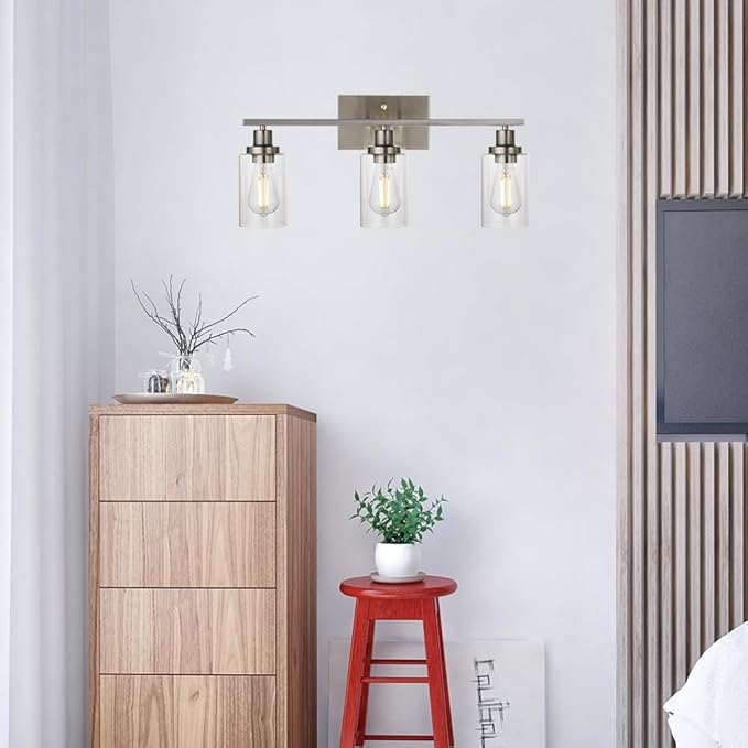MELUCEE 3 Lights Wall Sconce Brushed Nickel Finished Modern Bathroom Vanity