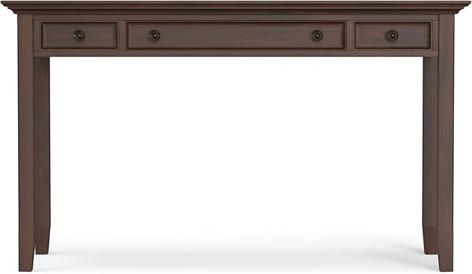 SIMPLIHOME Amherst Desk - 54-Inch Wide Solid Wood Writing Desk in Russet Brown, Transitional Home Office Computer Table for Workspace or Study with 2 Drawers and Flip-Down Keyboard Tray