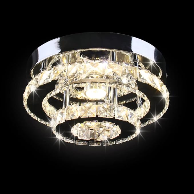 Mini Chandelier LED Crystal Ceiling Light 2 Layers Round Flush Mount Ceiling