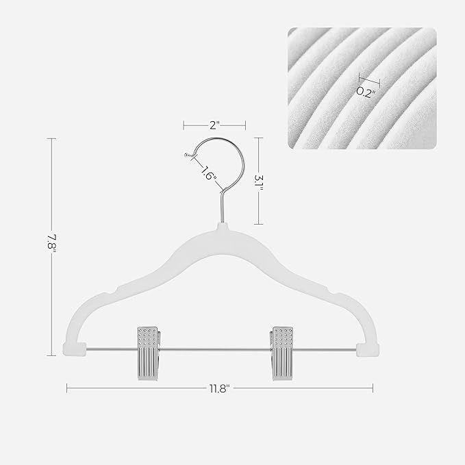 SONGMICS 30 Packs Baby Pants Hangers with Clips, Kids Hangers with 6 Clothes Dividers, Non-Slip Children’s Clothes Hanger, White UCRF013W30