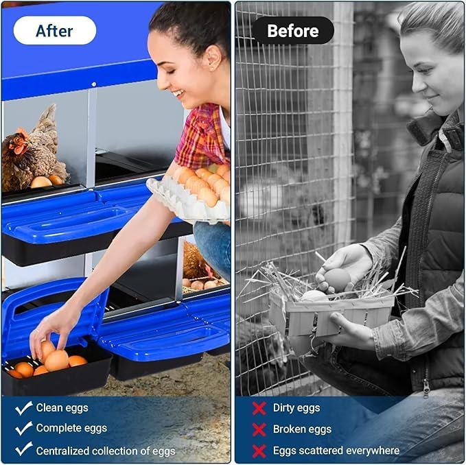 Chicken Nesting Box, 8-Compartment Egg Laying Box, Convenient for Collecting Eggs, Ventilated Poultry House Equipment in Metal Chicken Coop, Suitable for Hens and Ducks, (Blue, Without Stand)