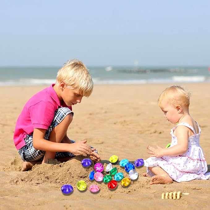 Diving gem Pool Toys Sand Toys,14Colorful Diamond Treasure Chest Summer Swimming gems Pirate Diving Toy Set Underwater Swimming toyChildren's Game Gifts for Boys and Girls(Silver White)