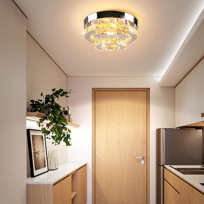 Mini Chandelier LED Crystal Ceiling Light 2 Layers Flush Mount Ceiling Light