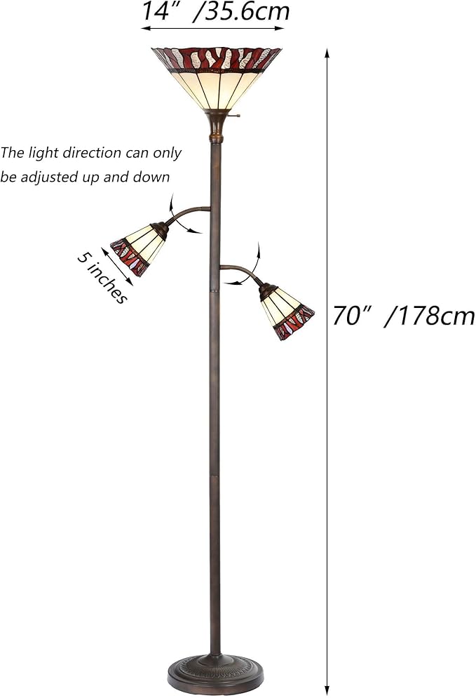 Bieye L10838 Fire Flame Tiffany Style Stained Glass Torchiere Floor Lamp