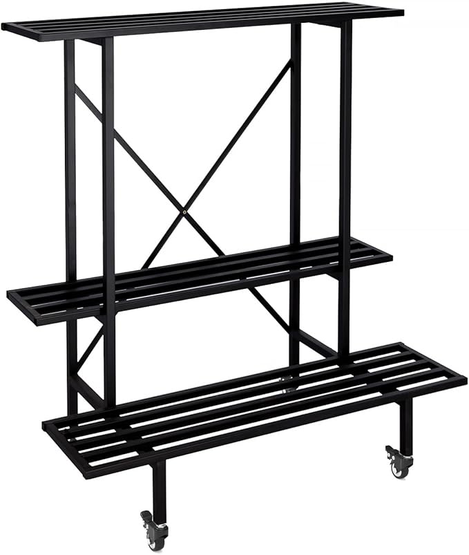 Zhongma 3 Tier Metal Heary Duty Plant Stand with Wheels, 35.43 L x 17.5 W x 38.6H . Space saving Plant Stand