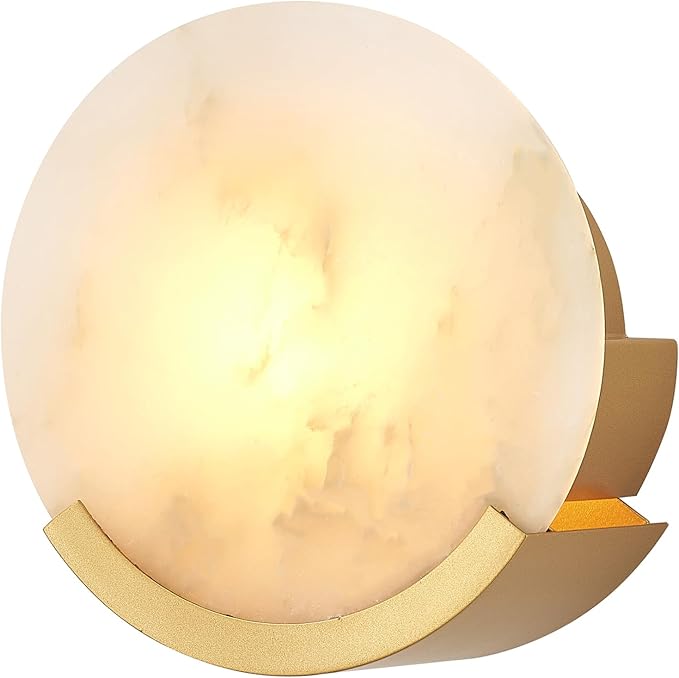 Gold Modern Wall Sconces for Bathroom, 1-Light Alabaster Sconce Wall Light