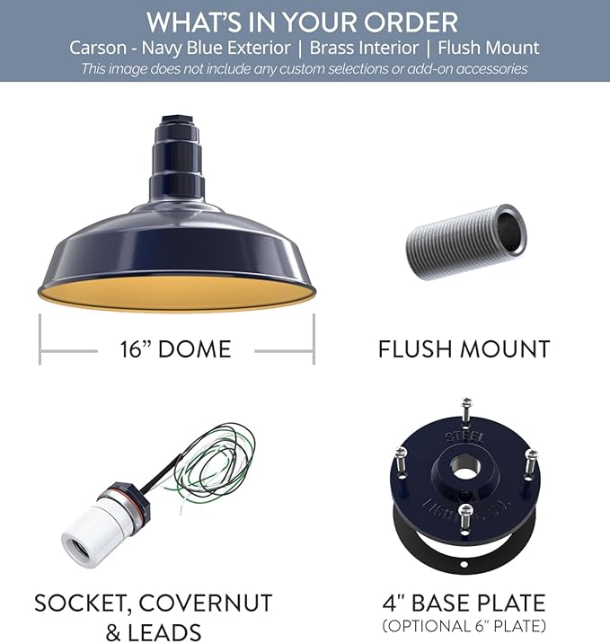 Steel Lighting Co. Carson Barn Light | Ceiling Mounted Pendant | 16 inch Dome |