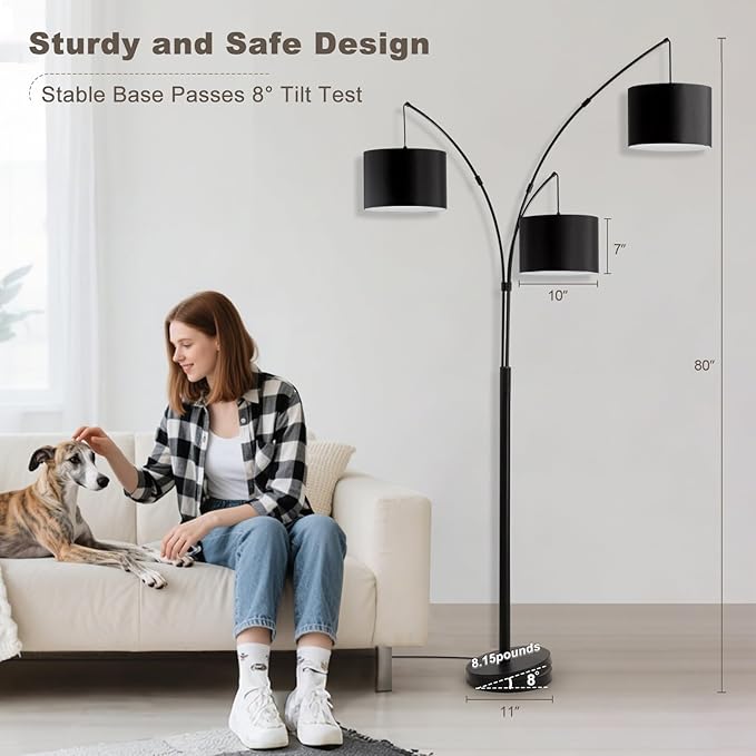 Floor lamp with Remote, 3 Light Arc Floor Lamps