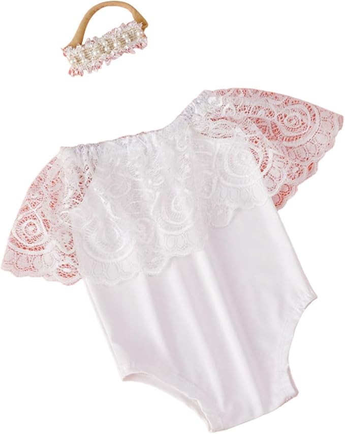 1 Set Newborns Photography Props Baby Girls Romper With Matching Headband Hairband Outfits For Photoshoots Photography Studio Props