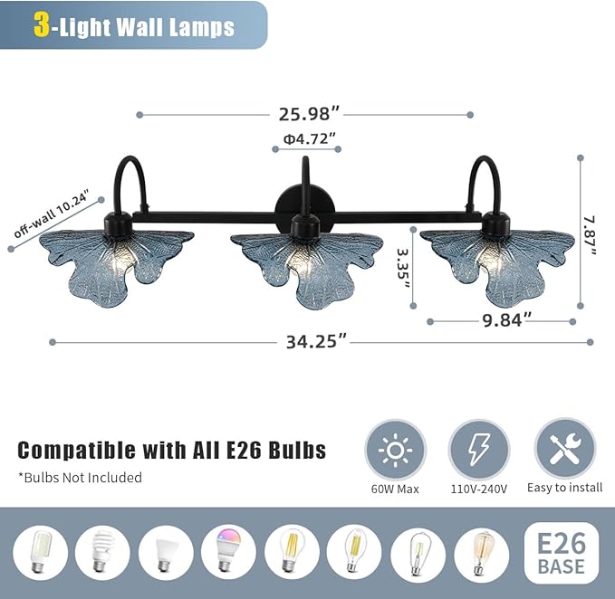 3 Light Bathroom Vanity Light Black Wall Sconce
