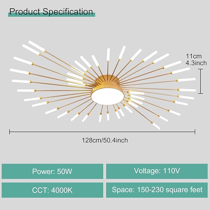 ziidoo Modern Ceiling Light, 42+1 Lights Metal Firework Designed Chic Led