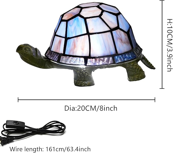 Small Turtle Night Light Tiffany Style Stained Glass Accent Table Lamp Bedroom