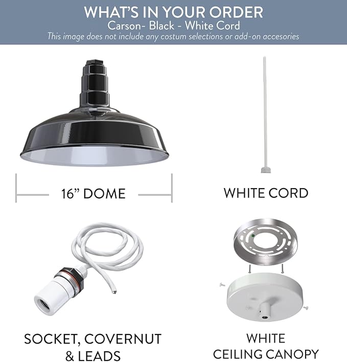 Steel Lighting Co. Carson Barn Light | Ceiling Mounted Pendant | 16 inch Dome |