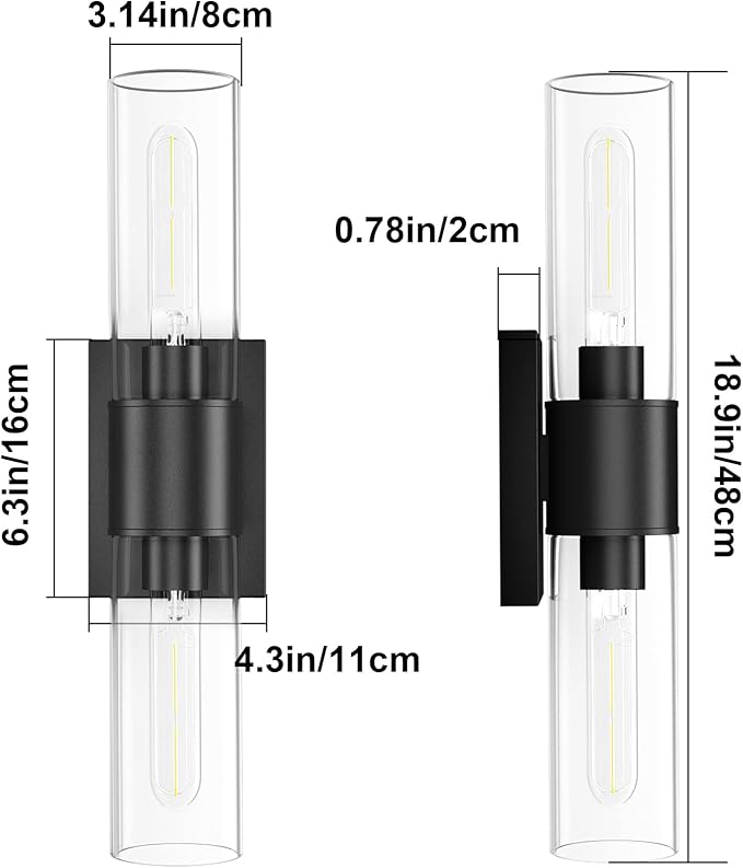 Tipace Black Bathroom Vanity Light Fixtures, Industrial Wall Sconces Clear