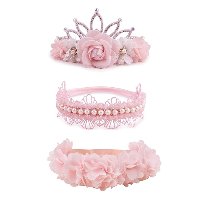 cherrboll 3pcs Baby Girl Headbands Flowers, Super Soft & Stretchy Nylon Floral Hairbands for Newborn Toddler