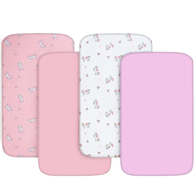 Graco Pack 'n Play Sheets Fitted (4 Pack), Ultra Soft, Mini Crib Sheets, Breathable, Pink