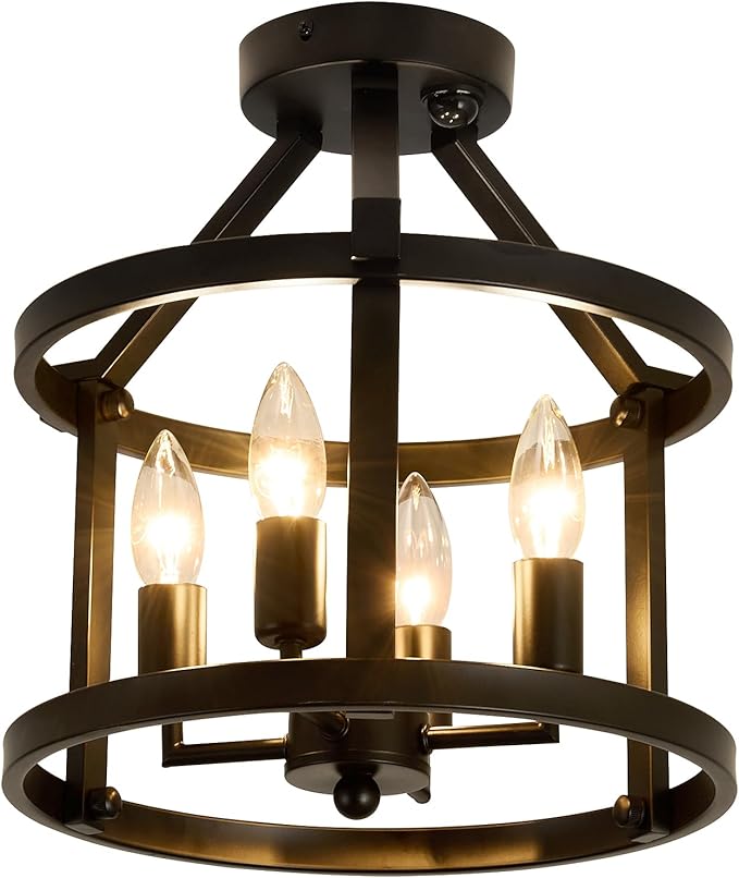 UOFUS Indoor Motion Sensor Ceiling Light Fixture Black Semi Flush Mount