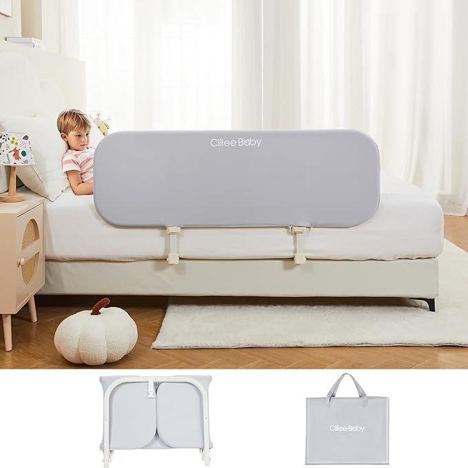 Ciilee Baby Bed Rail for Toddlers Portable Travel Kids Beds Guard Rails for Queen Bed Foldable Children Side Railing for Twin Beds Adjustable Bedrail Barandas para Camas de Niños（Grey,48in