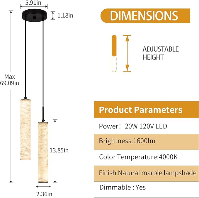 LMQNINE Natural Alabaster Pendant Lights