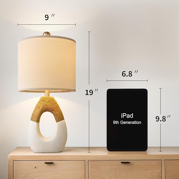 OYEARS 19” Boho Table Lamps Bedroom Living Room, Suitable