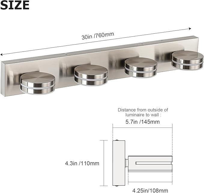 Brushed Nickel Vanity Lights for Bathroom, 4-Light Bathroom Light Fixtures Over
