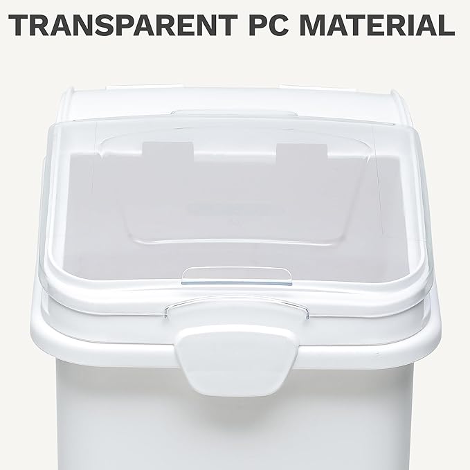 DWVO 27 Gal Large Ingredient Storage Bin, Flour Rice Food Storage Containers Bin with 500 Cups, Commercial Bins with 360° Wheels, Scoop and Lid for Kitchen, White