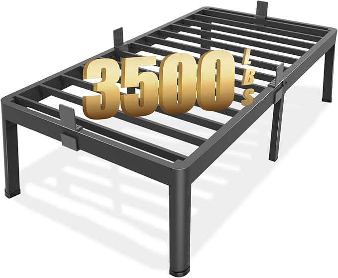 FUIOBYVV Twin Bed Frames with Round Corner Edge Legs 18 inch High 3500 lbs Heavy Duty Metal Platform Bed Frame Twin Size No Box Spring Needed/Non-Slip/Steel Slat Support/Noise Free