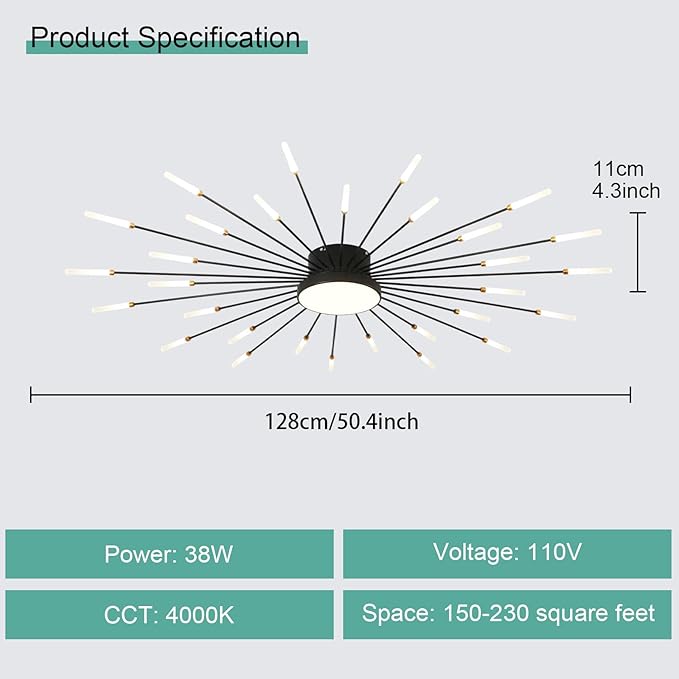 ziidoo Modern Ceiling Light, 30+1 Lights Metal Firework Designed Chic Led