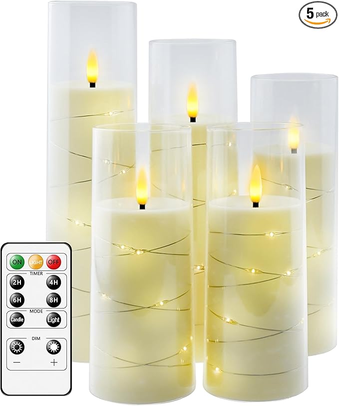 Flameless LED Candles with Timer 5 Pc Flickering Flameless Candles