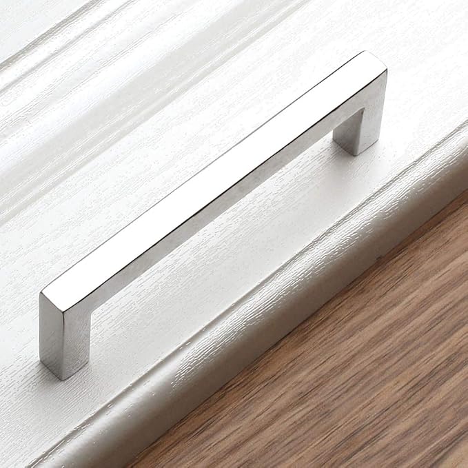 KOOFIZO 30-Pack Solid Square Bar Cabinet Handle - Chrome Furniture Pull, 3.8 Inch/96mm Screwhole Distance for Kitchen Cupboard Door, Bedroom Dresser Drawer, Bathroom Wardrobe Hardware