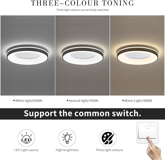 LED Flush Ceiling Light, 11in Grey Round Ceiling Light Dimmable