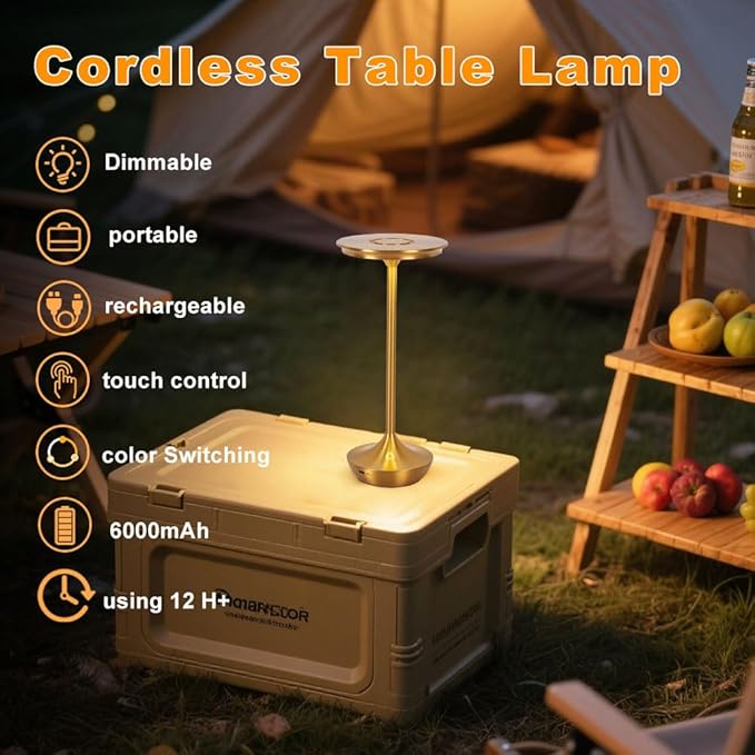 EJQ Rechargeable Cordless Table Lamp, 6000mAh Battery Operated LED Table Lights