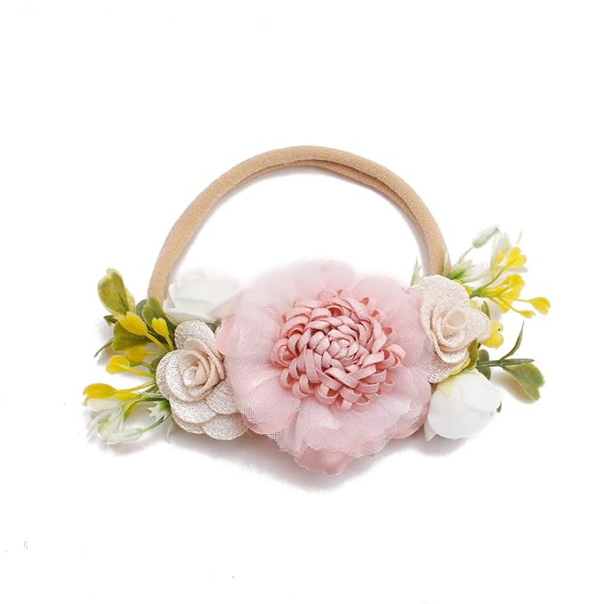 cherrboll 3pcs Baby Girl Flower Headbands, Super Soft & Stretchy Nylon Floral Hairbands for Newborn Toddler