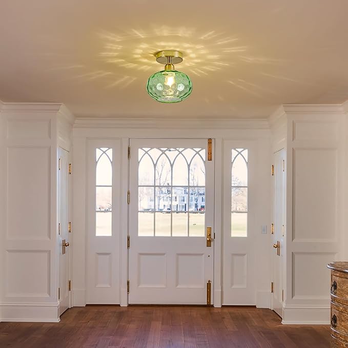 Green Glass Semi Flush Mount Ceiling Light