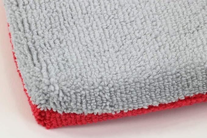 Autofiber [Saver Applicator Terry] Ceramic Coating Applicator Sponge | 12 Pack | with Plastic Barrier to Reduce Product Waste. (Red/Gray, Thin)