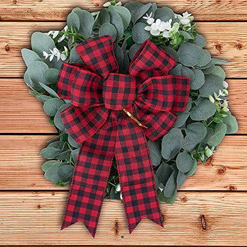 3 Pcs Large Red Black Buffalo Plaid Wreath Bows (3 Count)