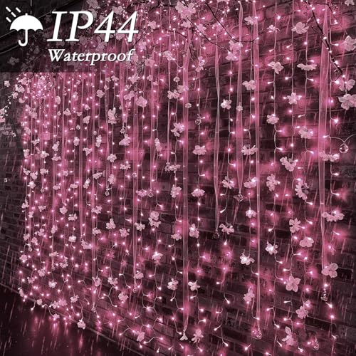 200 LED Pink Curtain String Lights 9.8x6.6FT