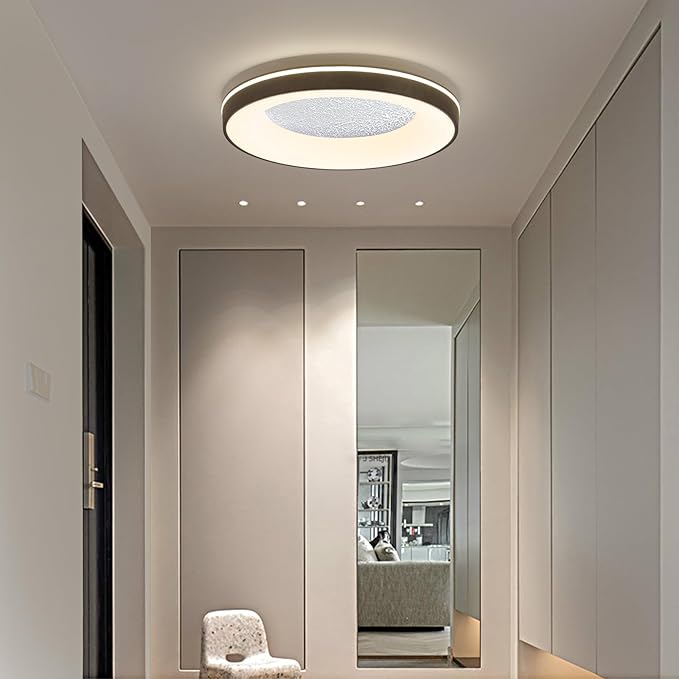 LED Flush Ceiling Light, 11in Grey Round Ceiling Light Dimmable