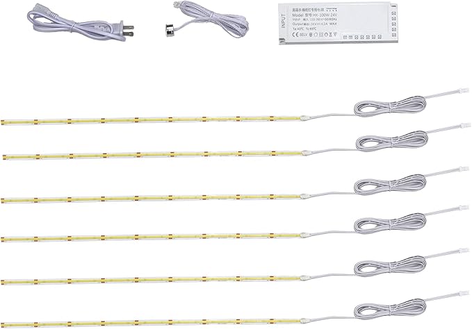 6 Pcs COB LED Strips Bright Dispaly Case Under Cabinet Light, Adhesive Backing