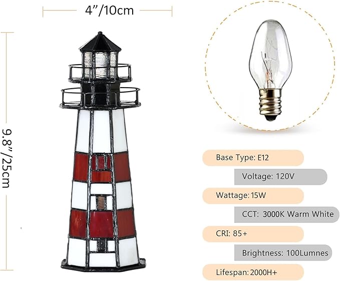 A0016 Tiffany Lighthouse Lamp Stained Glass Accent Table lamp Night Light