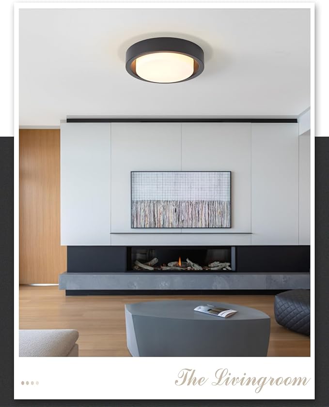 16 Inch Flush Mount Ceiling Light, 3-Lights Black Finish