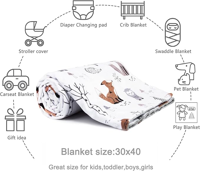 HOMRITAR Baby Blanket for Boys Girls Soft Plush Minky Blanket with Double Layer Dotted Backing for Toddler with Forest Foxes Multicolor Printed 30 x 40 Inch (75 x 100 cm)
