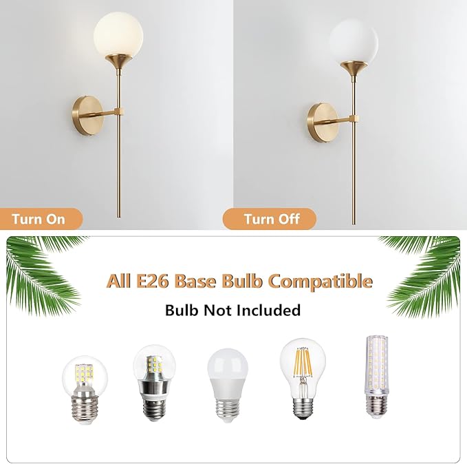 KCO Lighting Modern Milk Glass Wall Mounted Light Gold Long Sconces White Globe