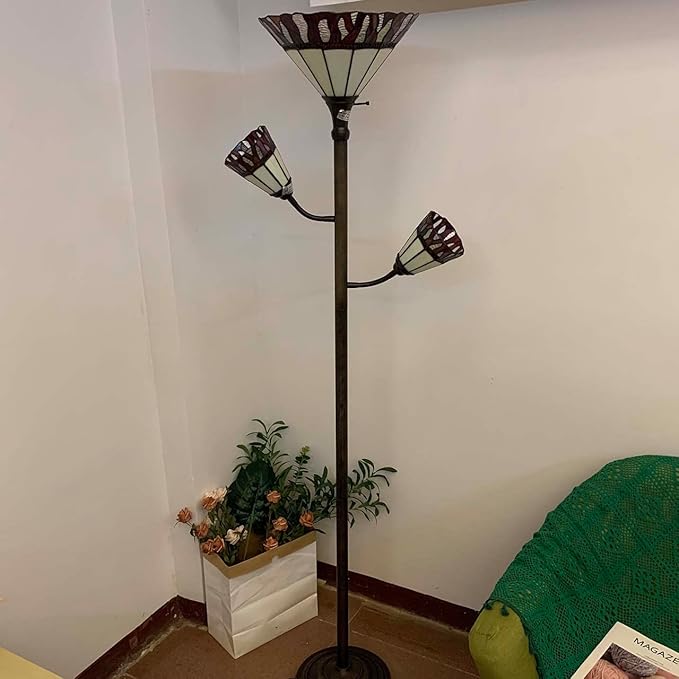 Bieye L10838 Fire Flame Tiffany Style Stained Glass Torchiere Floor Lamp
